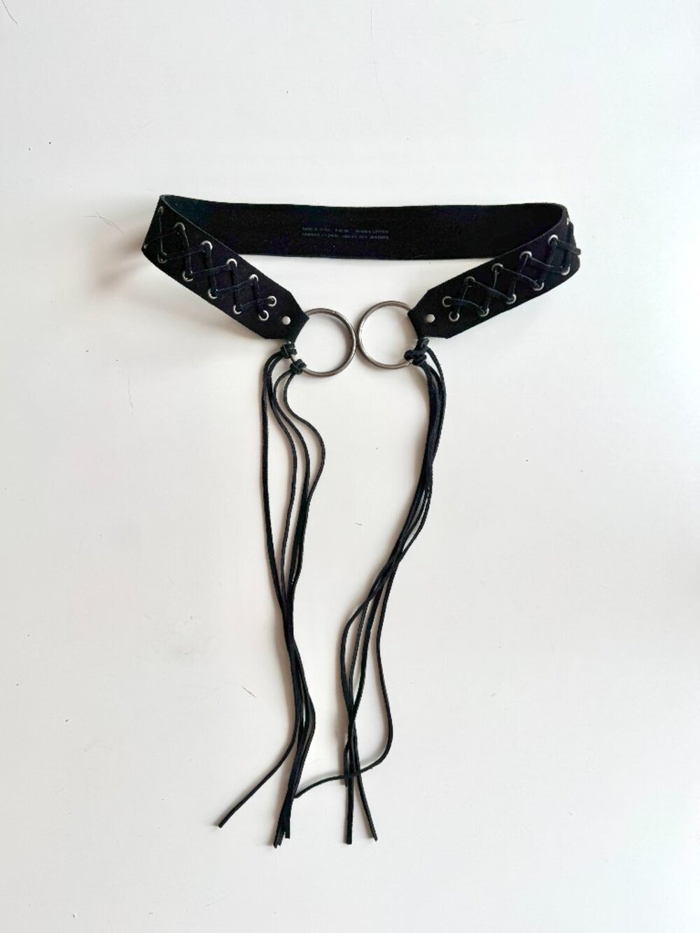 Unbranded Black Suede Leather Woven Fringed Belt, Size M/L